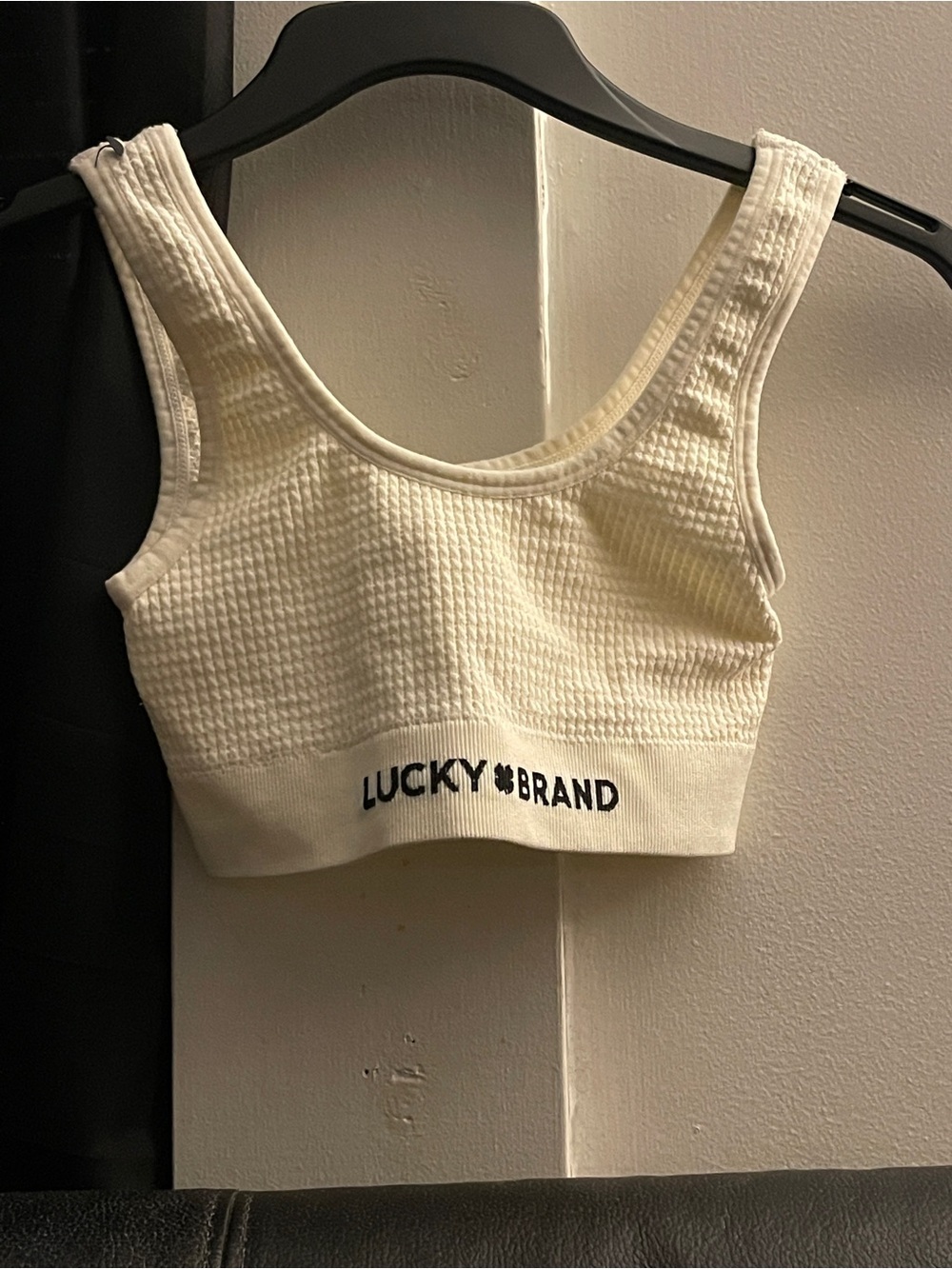 Lucky Brand Women Ivory Waffle Knit Crop Bra Tank Sz Small NWOT